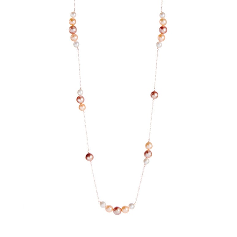 Jersey Pearl Edison Multinatural Pearl Long Necklace on Rose Gold Plated Sterling Silver