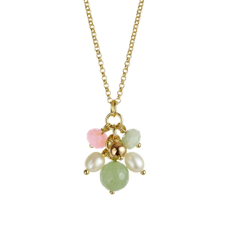 Jersey Pearl Joy Freshwater Pearl, Aventurine and Beryl Pendant on Yellow Gold Plated Brass