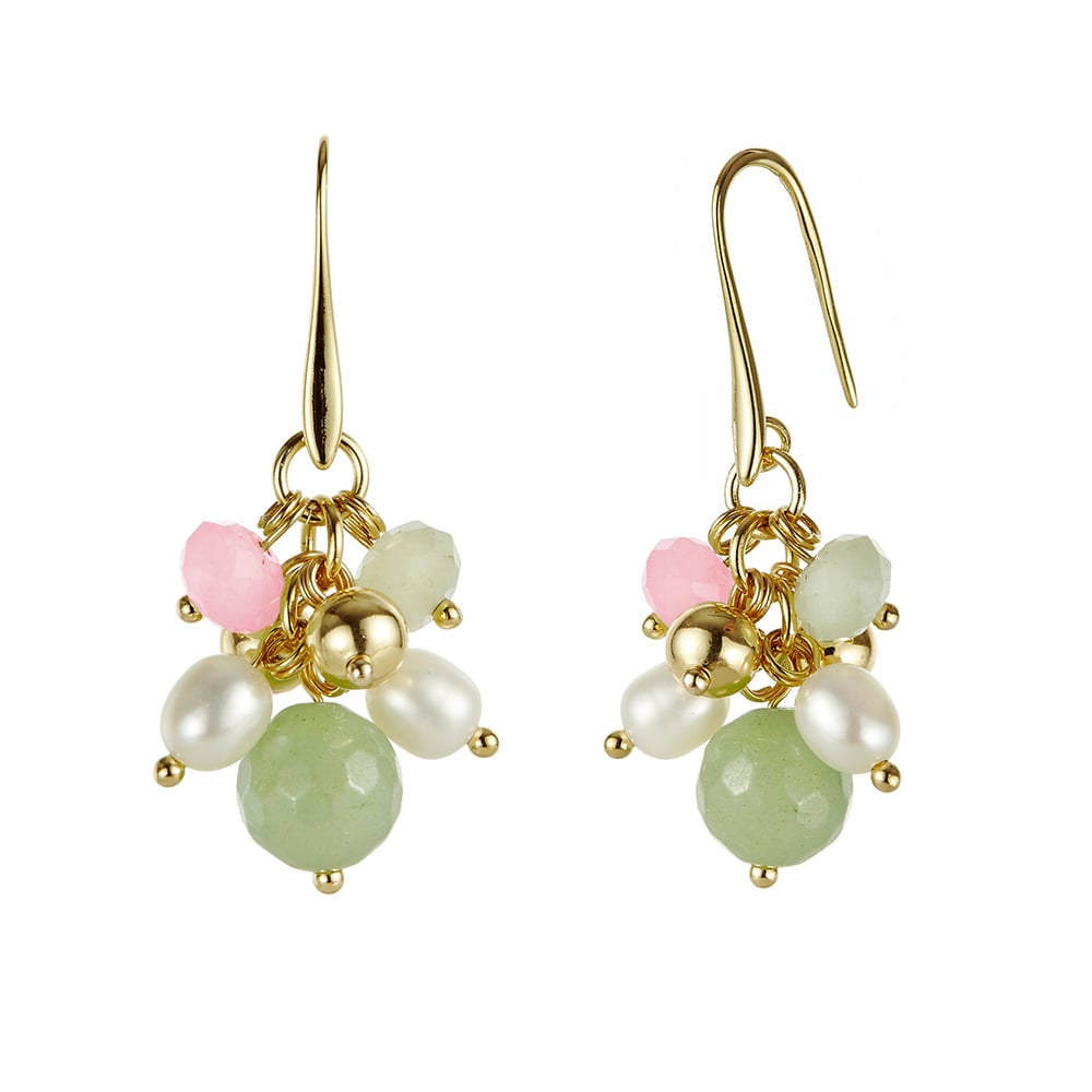 Joy pearl earrings yellow gold Lapis and pink stoneArtboard 1