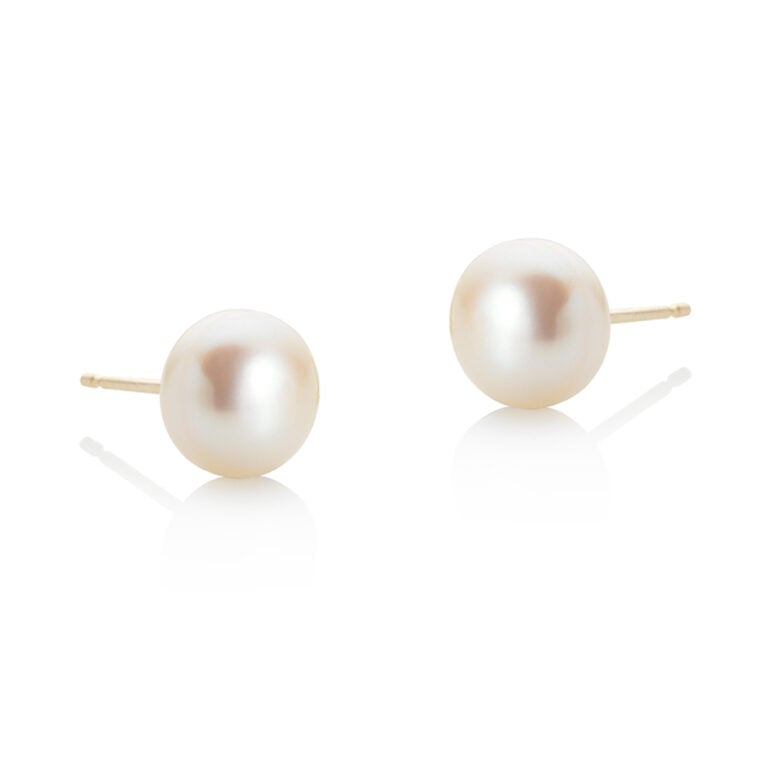 9mm White Button Pearl Stud Earrings on 9ct Gold