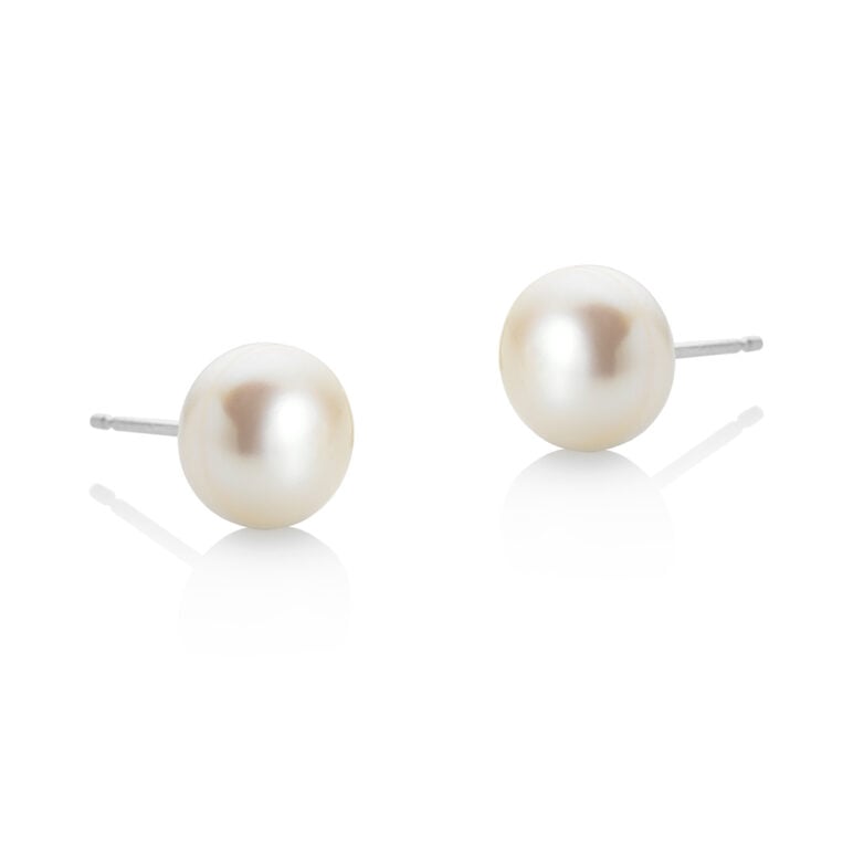 9mm White Button Pearl Stud Earrings