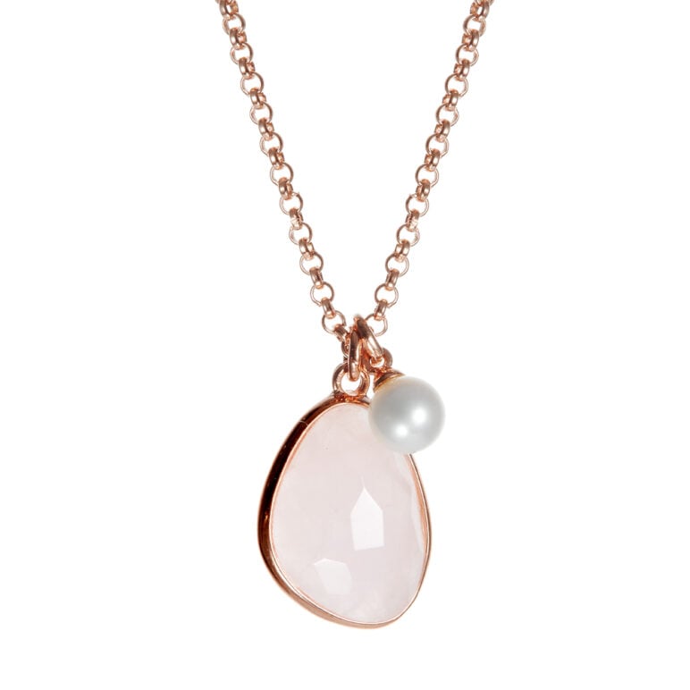 Rose Quartz and Pearl Rose Gold Pendant