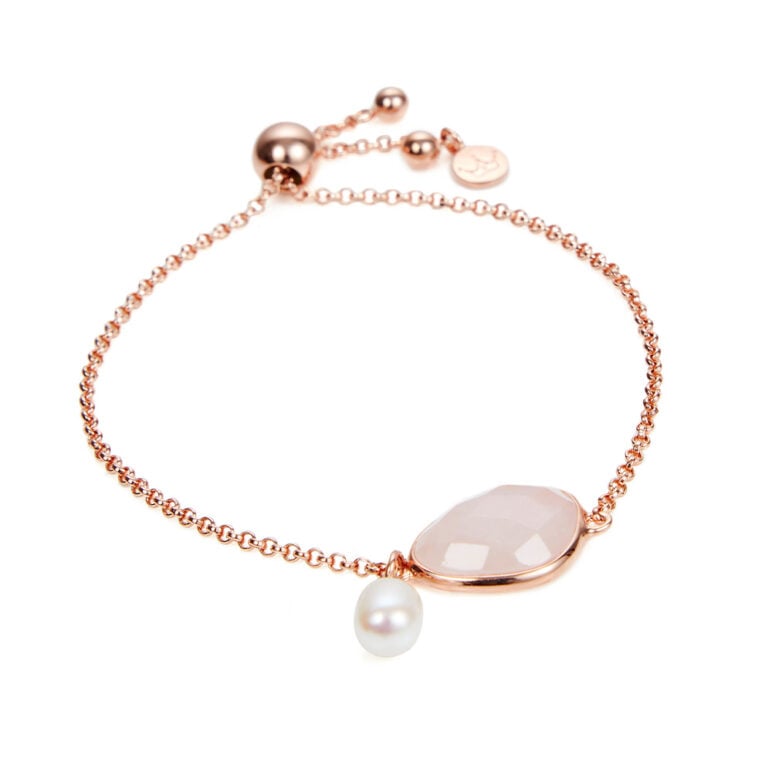 Rose Quartz and Pearl Rose Gold Slider Chain Bracelet