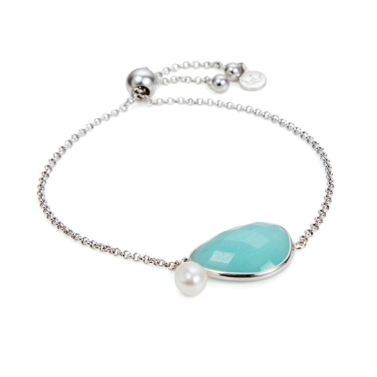 Amazonite and Pearl Silver Slider Bracelet