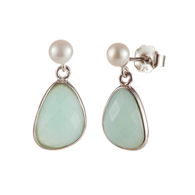 Amazonite and Pearl Silver Drop Earrings