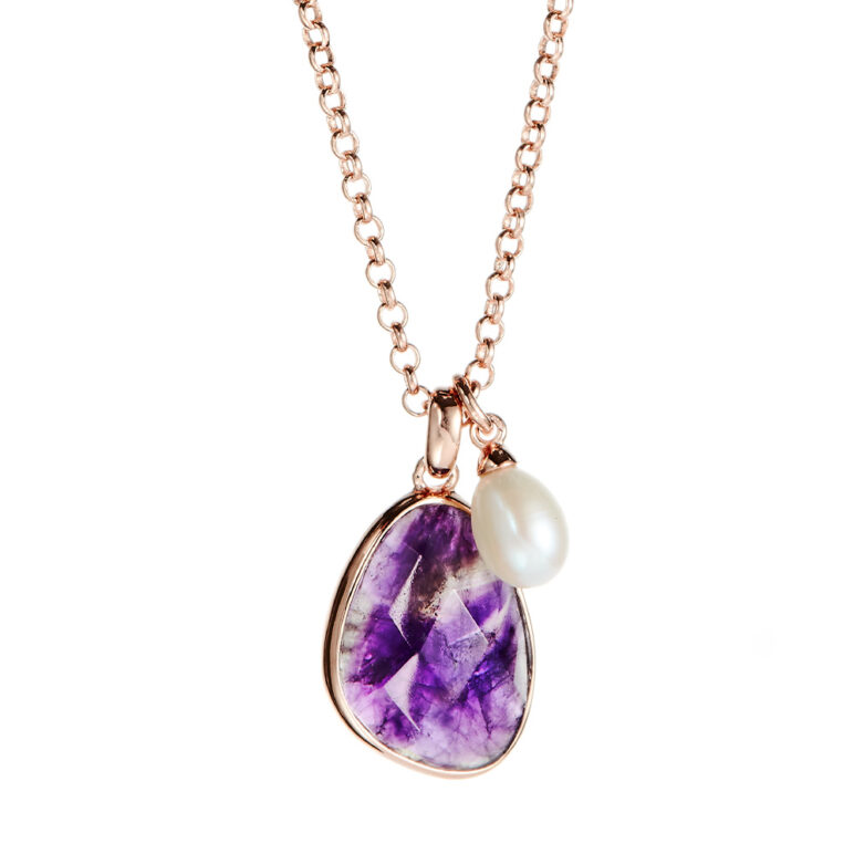 Amethyst and Pearl Rose Gold Pendant