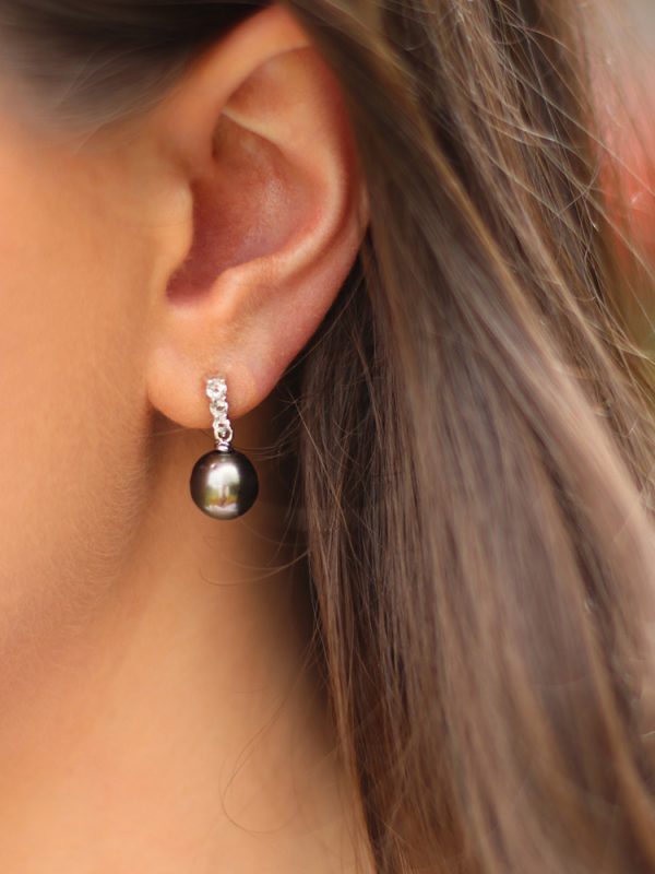 tahitian pearl drop earrings with cubic zerconia 1000